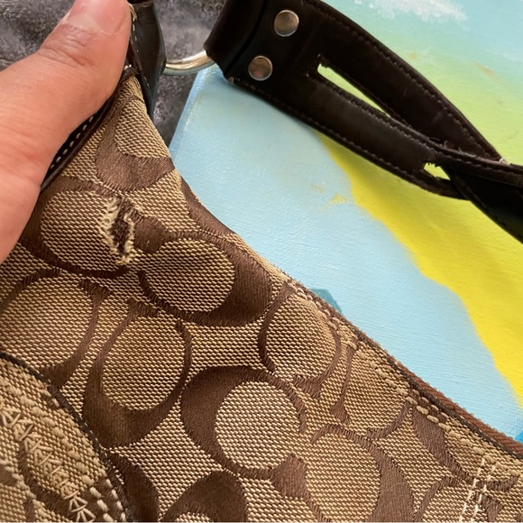 Coach Signature Jacquard Logo Mini Hobo Shoulder Bag Tan Brown - Picture 3 of 6